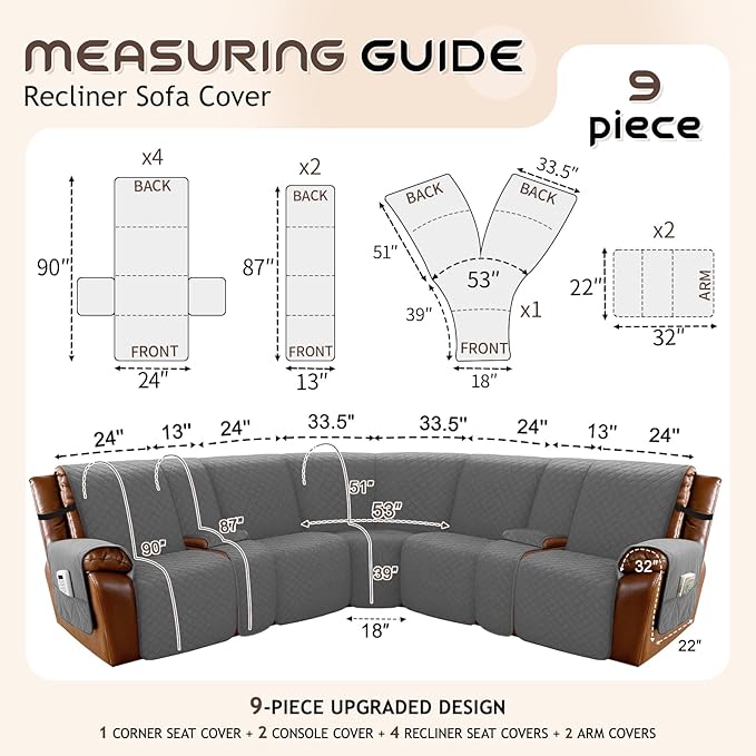 Arfntevss Waterproof Recliner Sectional Couch Covers - Image 5