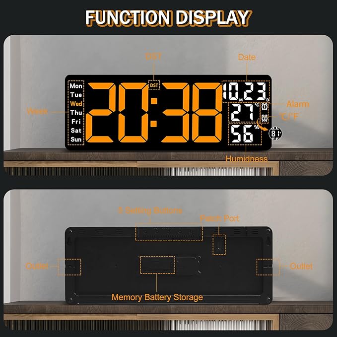 JoFomp 17.3" Large Digital Wall Clock, LED Digital Clock Large Display - Image 8
