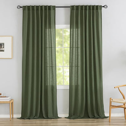 DR Olive Green Linen Back Tab Curtains by DONREN