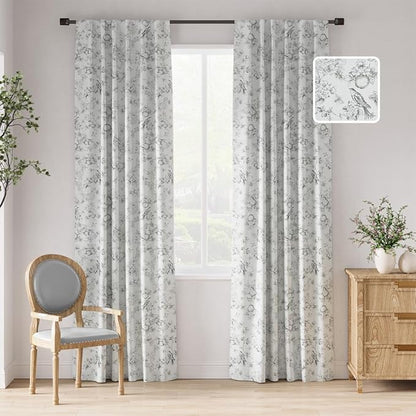 jinchan 95% Blackout Floral Curtains 90 Inch Length, Printed Flower Grey by JINCHAN