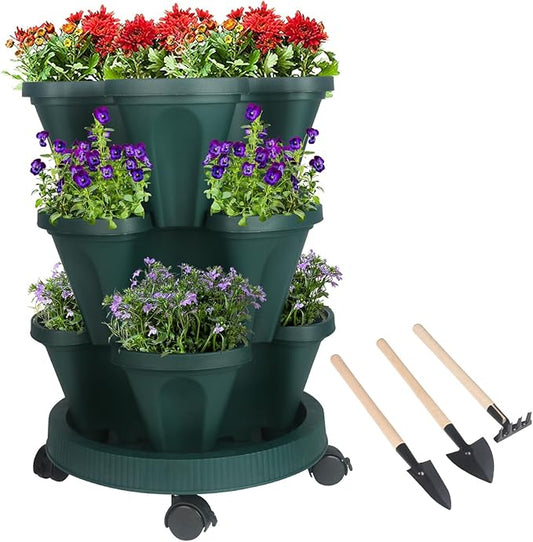GameXcel Vertical Planter 3 Tier Stackable Planters Garden Planters Strawberry by GameXcel