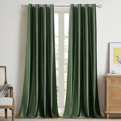 Olive Green Decorative Velvet Curtains 120 inches Emerald Elegant Living Room by ModernShinyVelvetCurtains