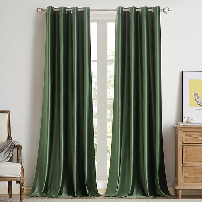 Olive Green Velvet Curtains 96 inches Length Emerald Luxury Elegant Living Room by ModernShinyVelvetCurtains