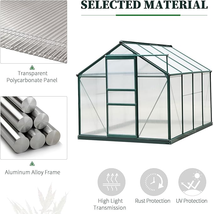 Outsunny 6' x 8' Greenhouse for Outdoors, Polycarbonate Greenhouse - Image 3