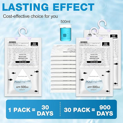 Nuanchu 30 Pack 500 ml Moisture Absorber Hanging Closet Dehumidifier Bags - Image 3