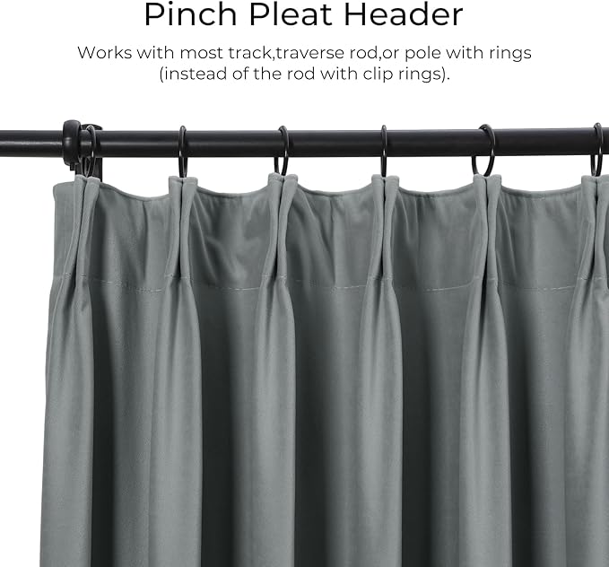 TWOPAGES Luxury Velvet Curtain Pinch Pleated Wolf Gray Curtain 96 inch Long - Image 2