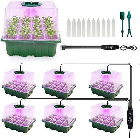 6 Pack Seed Starter Kit with Grow Light 72 Cells Plant Starter Trays with 3.9 by Unknown