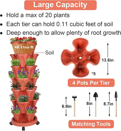 GameXcel Vertical Planter 7 Tier Stackable Planters Garden Planters Strawberry - Image 5