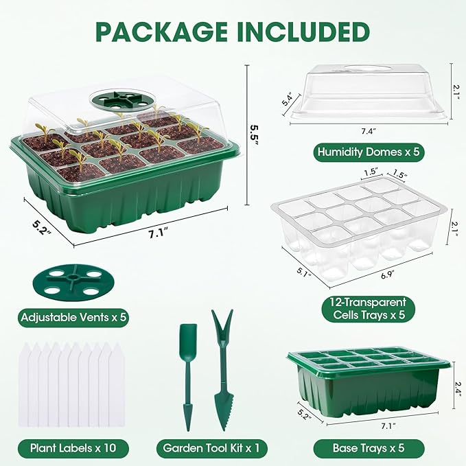 5 Packs Seed Starter Tray with Humidity Dome, Seed Starter Kit with Transparent - Image 6