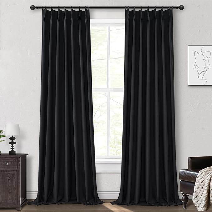 Long Black Blackout Boho Curtains, Linen Darkening Curtains by QJMYDECO