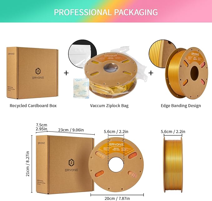 ERYONE Silk Tri Color PLA Filament 3D Printer 1.75mm +/- 0.03mm, - Image 6