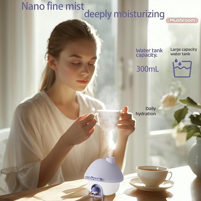Portable Mini Humidifier, 300ml Small Cool Mist Humidifier, Personal Desktop - Image 2