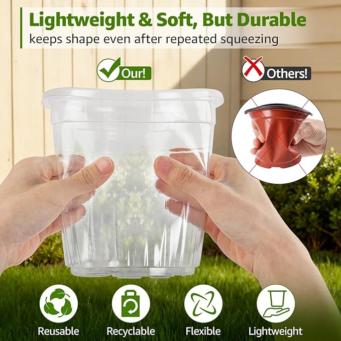 MIXC Clear Nursery Pots with Drainage Holes, 7/5/4/3.5 Inch Reinforced - Image 2
