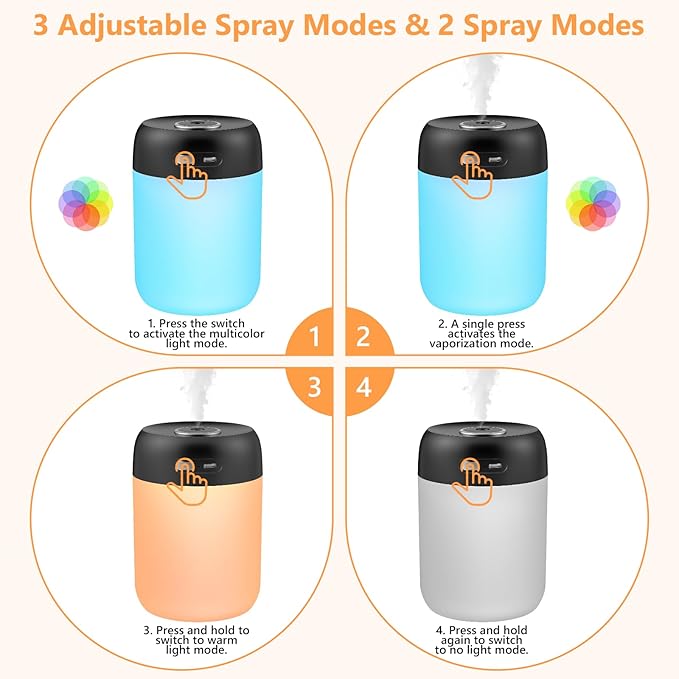 Portable Small Humidifier, 650ml Colorful Mini Humidifier - Image 4