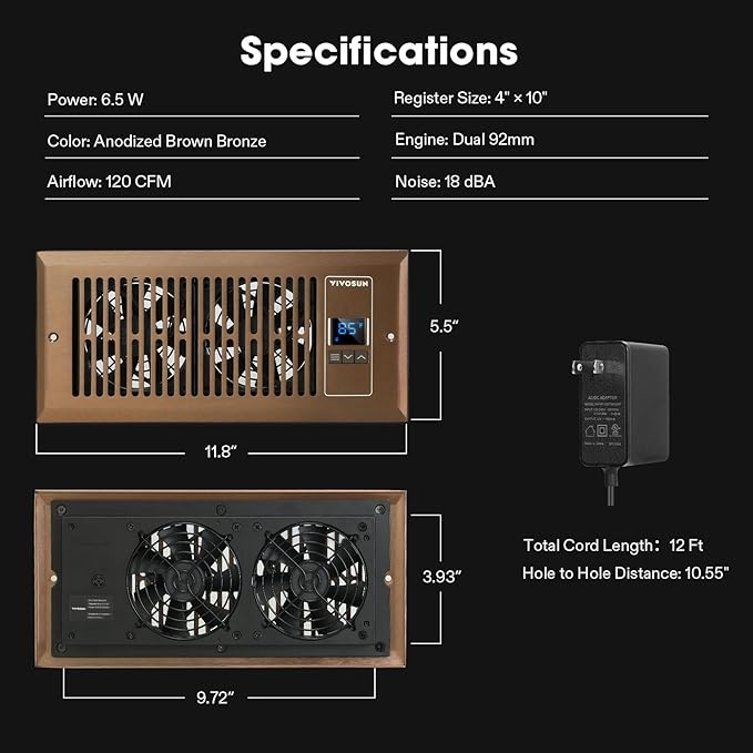 VIVOSUN Quiet Register Booster Fan 4”×10”, Smart Register Vent - Image 7