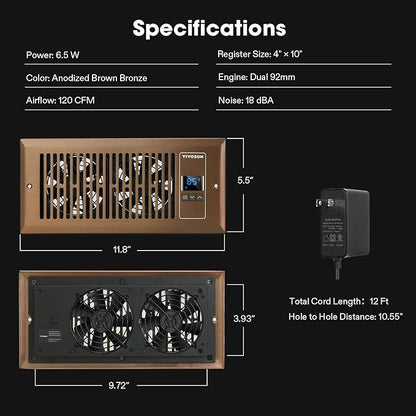 VIVOSUN Quiet Register Booster Fan 4”×10”, Smart Register Vent - Image 7