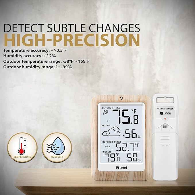 Indoor Outdoor Thermometer Wireless Weather Station, Temperature Humidity - Image 5