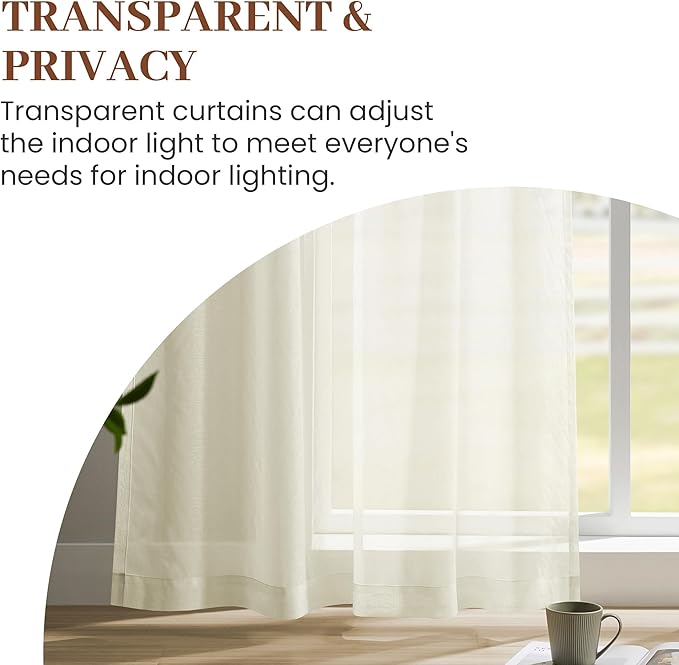 Dreaming Casa Ivory Sheer Curtains 102 Inches Long, Rod Pocket & Back Tab Light - Image 5
