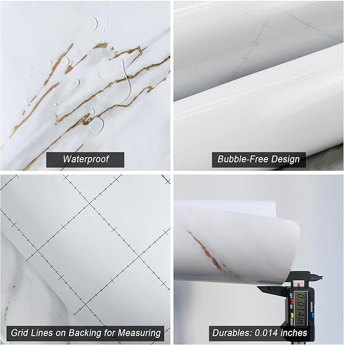 48"x354.3" Extra Wide White and Gold Wallpaper Peel and Stick Marble Contact - Image 6