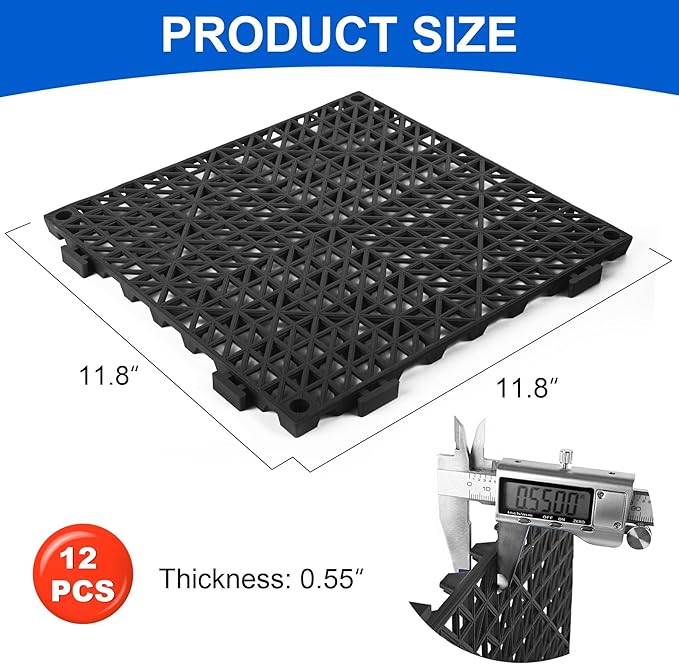 MYFAMIREA Modular Interlocking Cushion 12 Pack 11.8" x 11.8" Rubber Floor Tiles - Image 2