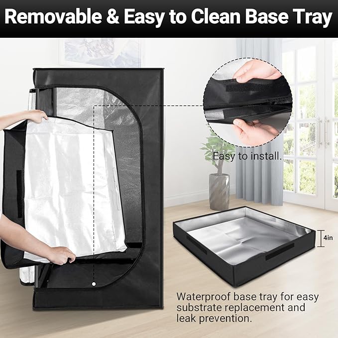 REPTIZOO 120 Gallon Reptile Tent Habitat 24"x24"x48" High Reflective Reptile - Image 5