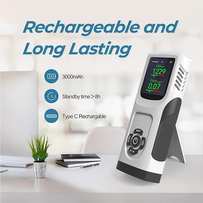 6-in-1 Air Quality Monitor Indoor CO2 Monitor, 3000mAh AQI TVOC Air Quality - Image 4