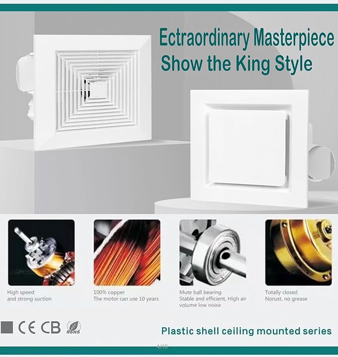 Bathroom Exhaust Fan without Light, Ceiling Mount Ventilation Fan bathroom - Image 5