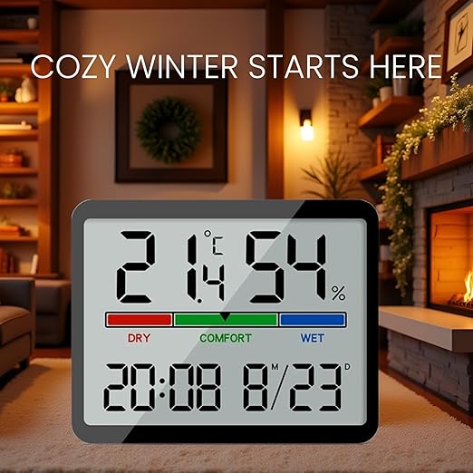 Digital Hygrometer Indoor Thermometer, Clock - Image 2