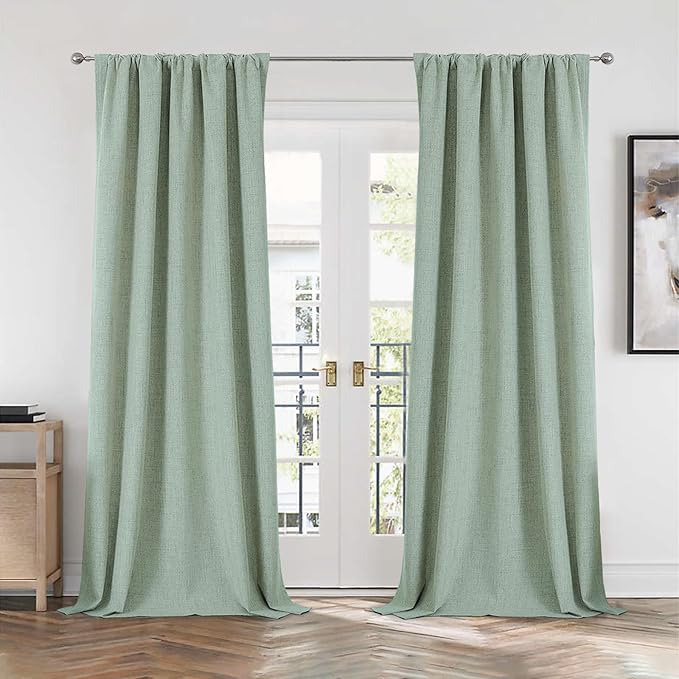CUCRAF Linen 100% Blackout Curtains 120 Inch Length 2 Panels Set, Back Tab and - Image 7