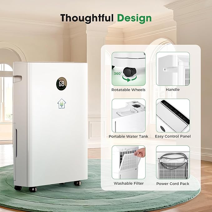 6, 500 Sq.Ft Dehumidifier with Drain Hose, 60 Pints Narrow Dehumidifiers - Image 9