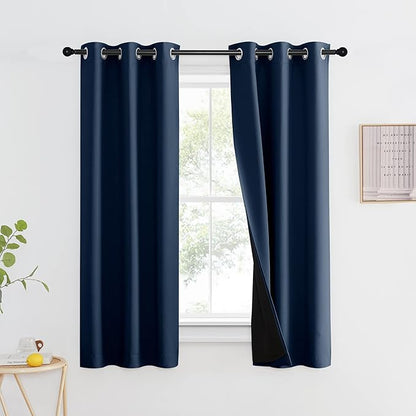 NICETOWN 100% Blackout Curtain Panel, Thermal Insulated Black Liner Curtain by NICETOWN