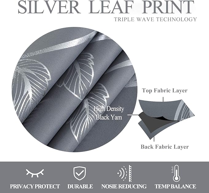 BUHUA Small Window Blackout Curtains Bedroom Darkening Curtain Panels Silver - Image 6