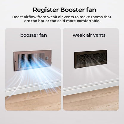 Quiet Register Booster Fan Fits 4" x 12" Register Holes, 10-Speed Smart Heating - Image 2