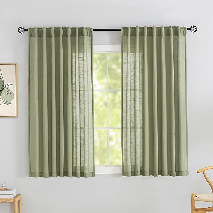 DONREN Sage Green Linen Back Tab Curtains 72 Inches Long 2 Panels Set by DONREN