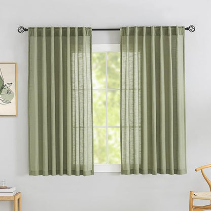 DONREN Sage Green Back Tab Curtains 48 Inches Long 2 Panels by DONREN