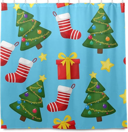 Christmas Santa Tree Blue Shower Curtain Liner 72×72 inch - Image 2