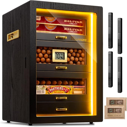 Cigar Humidor, Desktop Humidor Cabinet Triple-Sided Light by Marvero