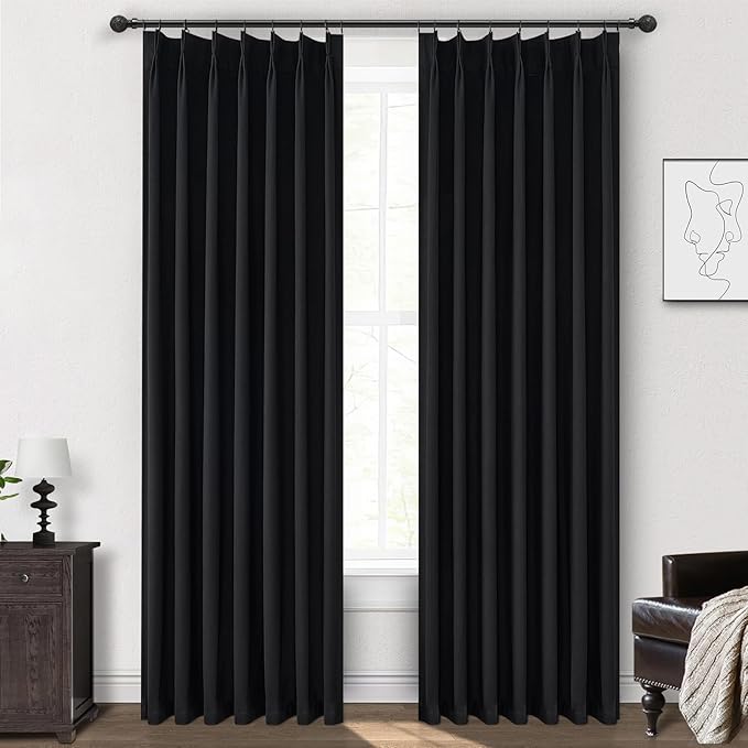 Black Curtains for Bedroom 90 Inches Long, Sound Proof Modern Window Drapes - Image 7
