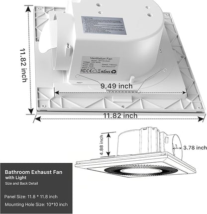 Bathroom Exhaust Fan with Light 165CFM Shower Bathroom Vent Fan with 11.8IN 15w - Image 7