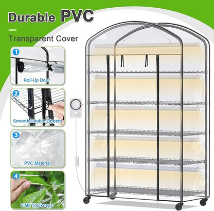 Abimars 5-Tier Greenhouse with Grow Light, Shelf Height Adjustable Metal Plant - Image 6