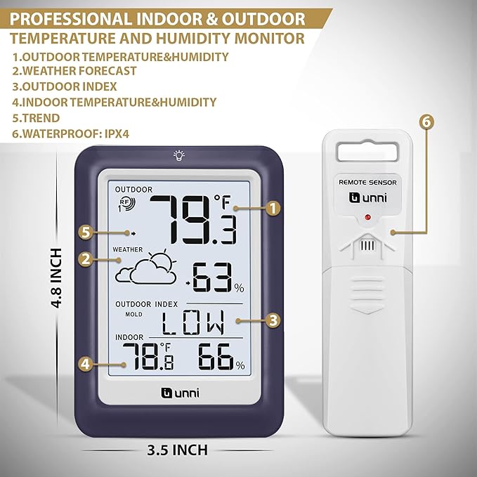 Indoor Outdoor Thermometer Wireless Weather Station, Temperature Humidity - Image 6