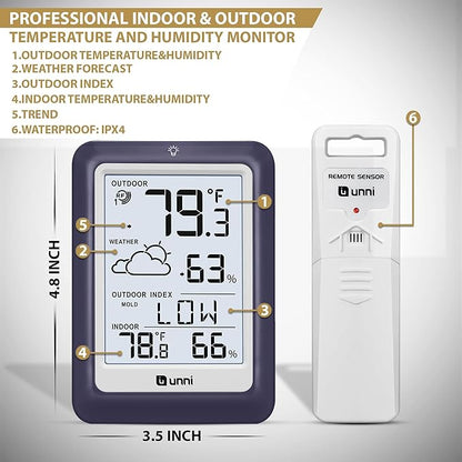 Indoor Outdoor Thermometer Wireless Weather Station, Temperature Humidity - Image 6