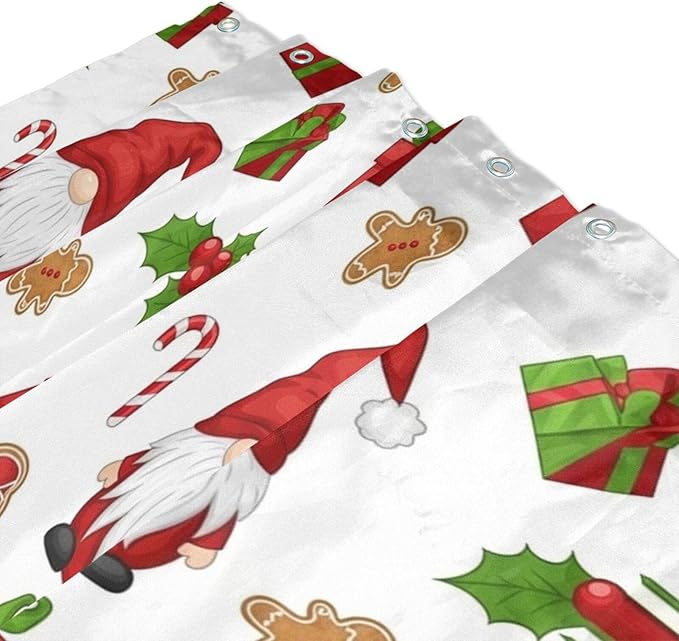 Christmas Gnome Santa White Shower Curtain Liner 72×72 inch - Image 3