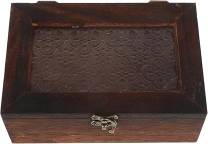 Rustic Wooden Jewelry Box with Glass Lid Small Natural Wood Keepsake Case by ORFOFE