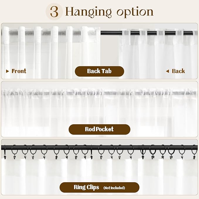 Dreaming Casa White Sheer Curtains 96 Inches Long, Rod Pocket & Back Tab Light - Image 8