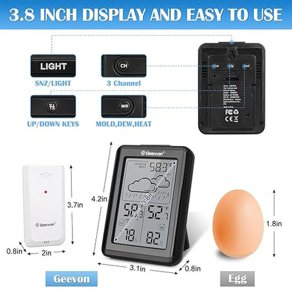 Geevon Indoor Outdoor Thermometer Wireless 200ft/60m, Digital Temperature - Image 2