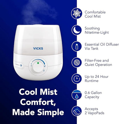 Vicks NaturalCare Cool Mist Ultrasonic Humidifier, Small Room Humidifier - Image 2
