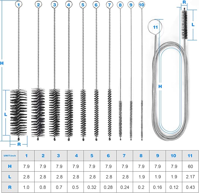Cleaning Brushes Set, 10 Pieces 8 Inch Nylon Tube Brush + 60 Inch Flexible Long - Image 9