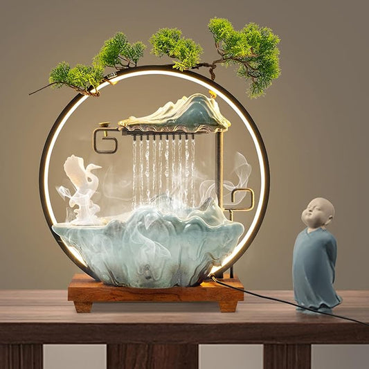 15In White Crane Water Fountain Waterfall Indoor Tabletop Decration Humidifier by kunghei