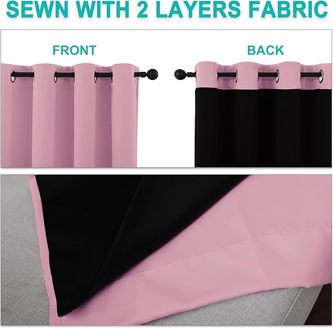 NICETOWN Crystal Pink Full Shade Curtain Panels, Pair of Energy Smart & Noise - Image 5